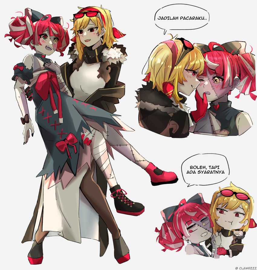 kureiji ollie and kaela kovalskia (hololive and 1 more) drawn by clawrzzz