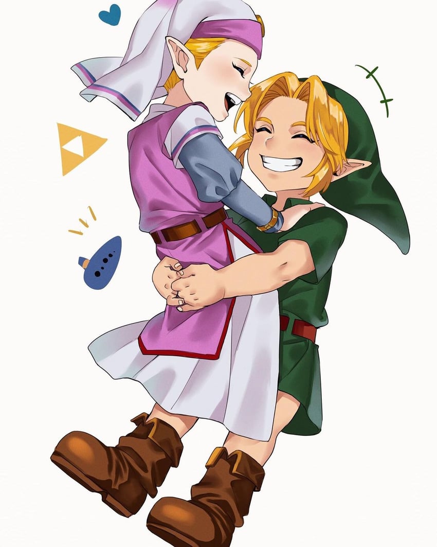link, princess zelda, young link, and young zelda (the legend of zelda and 1 more) drawn by sushisalmon95