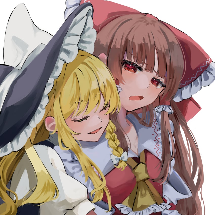 hakurei reimu and kirisame marisa (touhou) drawn by jingai_(k1bun)