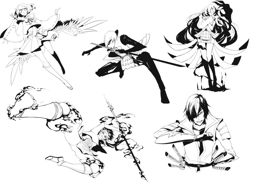 date masamune, sanada yukimura, ishida mitsunari, oichi, and tsuruhime (sengoku basara) drawn by ann606