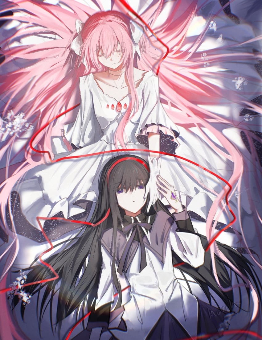 akemi homura, kaname madoka, and ultimate madoka (mahou shoujo madoka magica) drawn by march_(user_krsu5748)