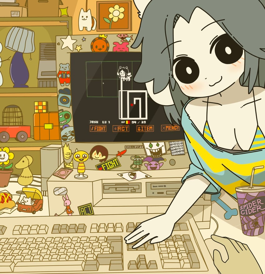 chara, flowey, annoying dog, temmie, lancer, and 6 more (undertale and 1 more) drawn by mike_no_hito