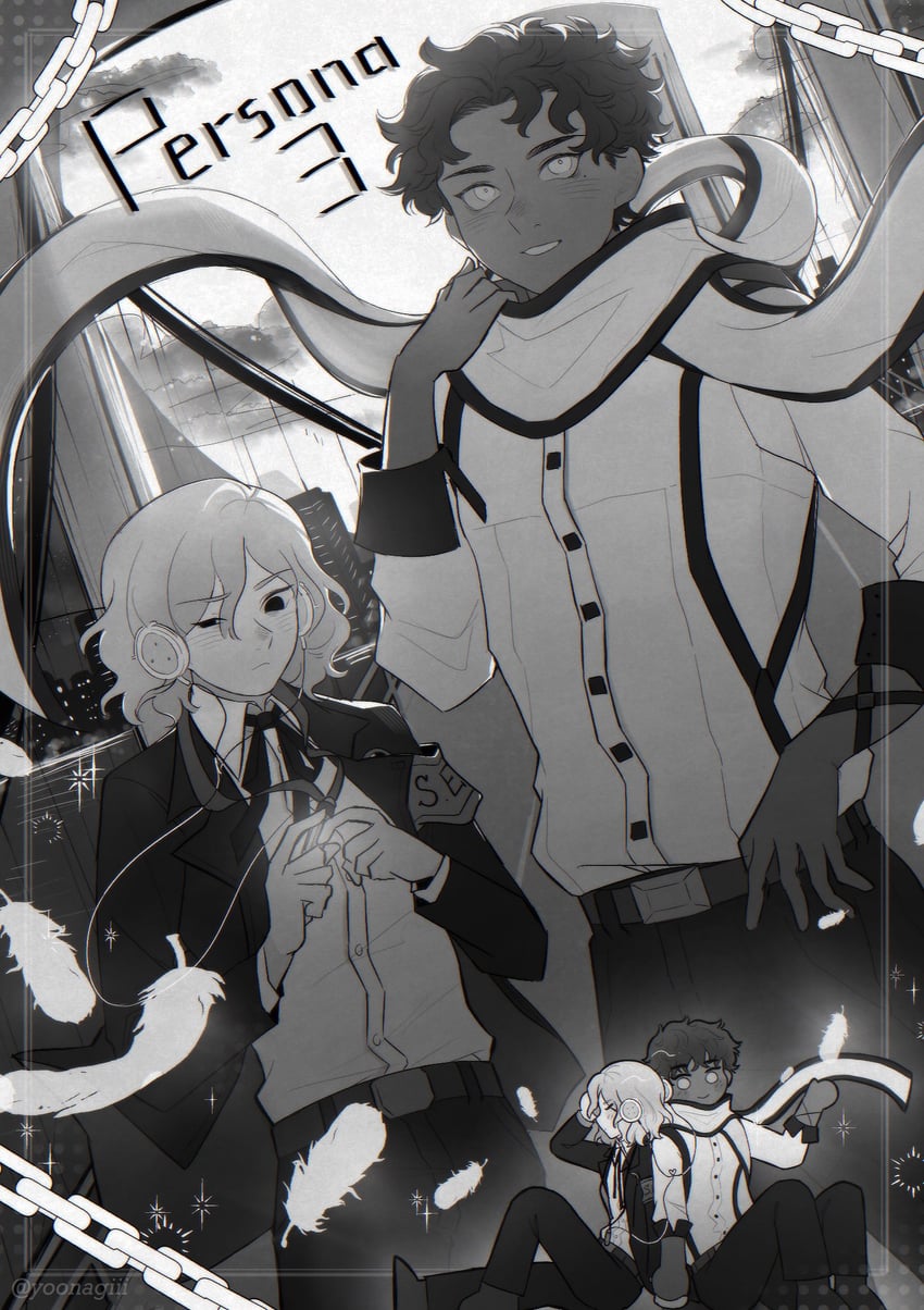 yuuki makoto, mithrun, kabru, and mochizuki ryouji (persona and 2 more) drawn by yoonagiii
