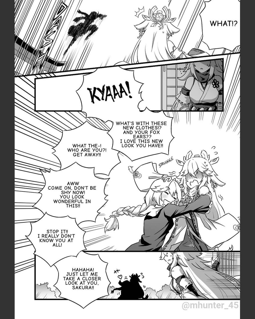 yae miko, yae sakura, kallen kaslana, and sakura ayane (genshin impact and 3 more) drawn by mhunter_45