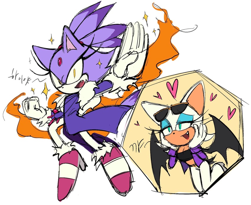 blaze the cat and rouge the bat (sonic and 1 more) drawn by rodka_sth