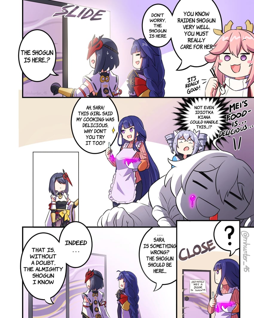 raiden shogun, yae miko, kiana kaslana, raiden mei, bronya zaychik, and 2 more (genshin impact and 3 more) drawn by mhunter_45