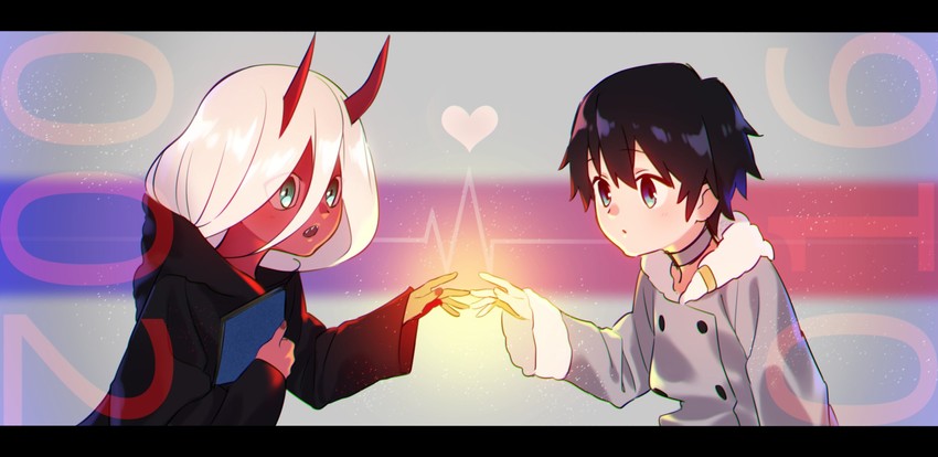 zero two and hiro (darling in the franxx) drawn by midori_(mido0021)