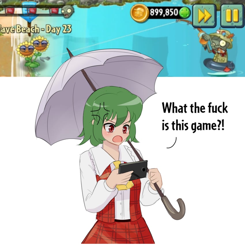 kazami yuuka, twin sunflower, and fisherman zombie (touhou and 2 more) drawn by edz_drawz