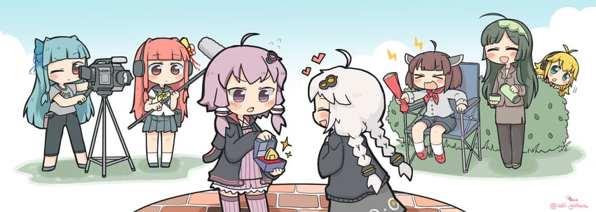yuzuki yukari, kizuna akari, touhoku kiritan, kotonoha akane, kotonoha aoi, and 2 more (vocaloid and 1 more) drawn by ebi_gohan