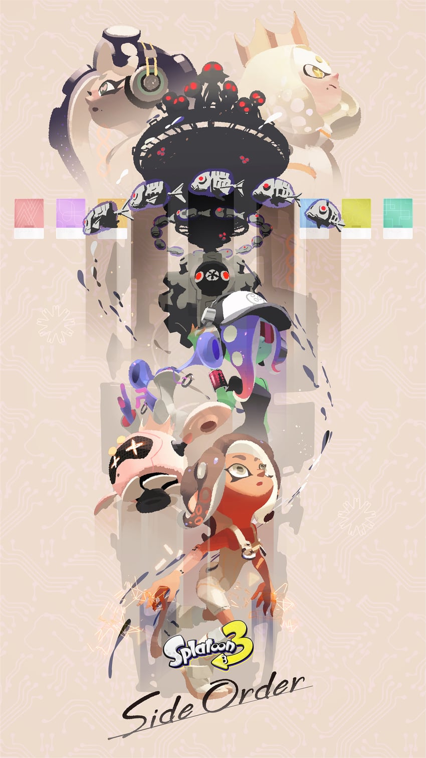 octoling player character, octoling girl, agent 8, dedf1sh, pearl drone, and 8 more (splatoon and 2 more) drawn by inoue_seita