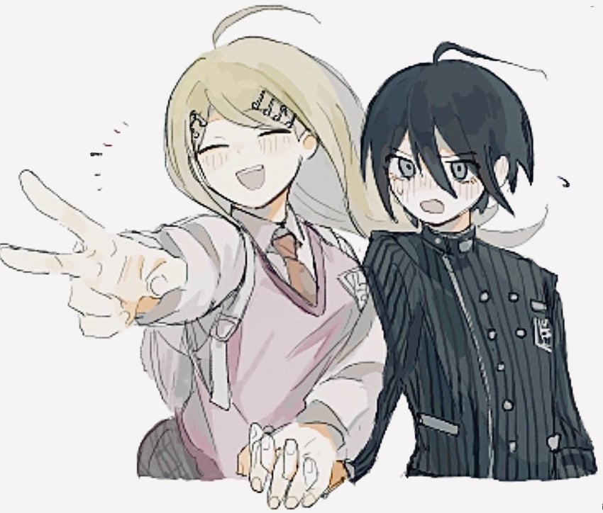 saihara shuichi and akamatsu kaede (danganronpa and 1 more) drawn by yasaijui