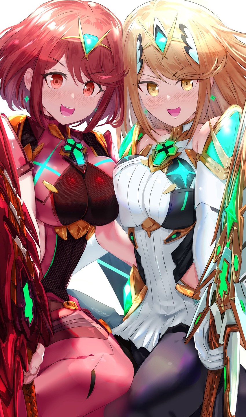 pyra and mythra (xenoblade chronicles and 2 more) drawn by uenoryoma