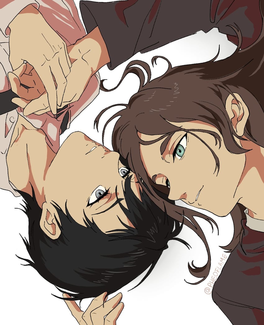 mikasa ackerman and eren yeager (shingeki no kyojin) drawn by pheoflame