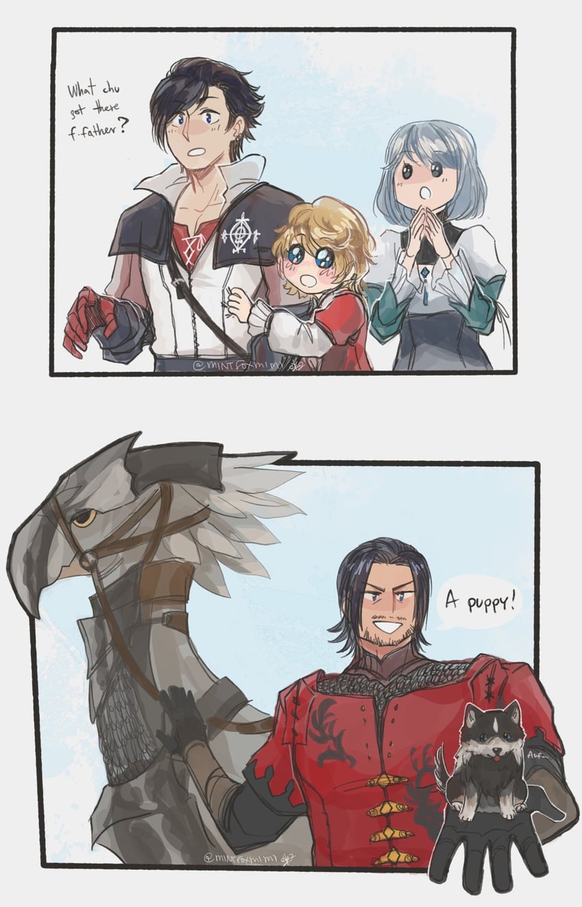 clive rosfield, jill warrick, joshua rosfield, torgal, and elwin rosfield (final fantasy and 2 more) drawn by mintfoxmimi