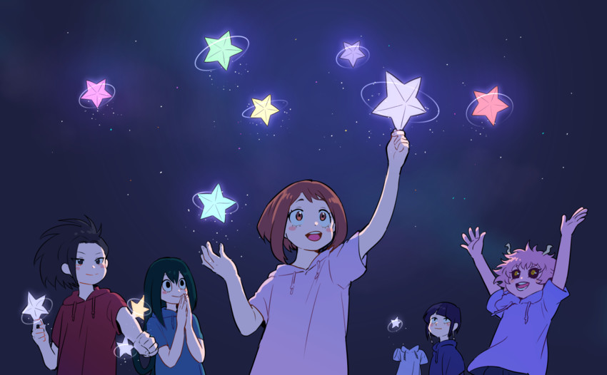 uraraka ochaco, asui tsuyu, yaoyorozu momo, ashido mina, jiro kyoka, and 1 more (boku no hero academia) drawn by imjayu