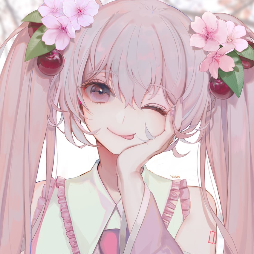 hatsune miku and sakura miku (vocaloid) drawn by newz_(primnewz)