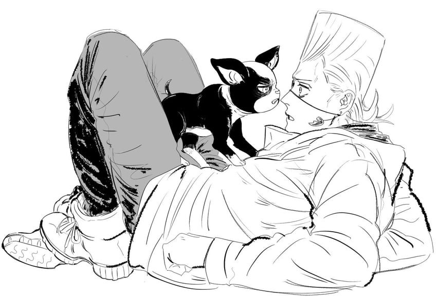 jean pierre polnareff and iggy (jojo no kimyou na bouken and 1 more) drawn by inkmorechatta