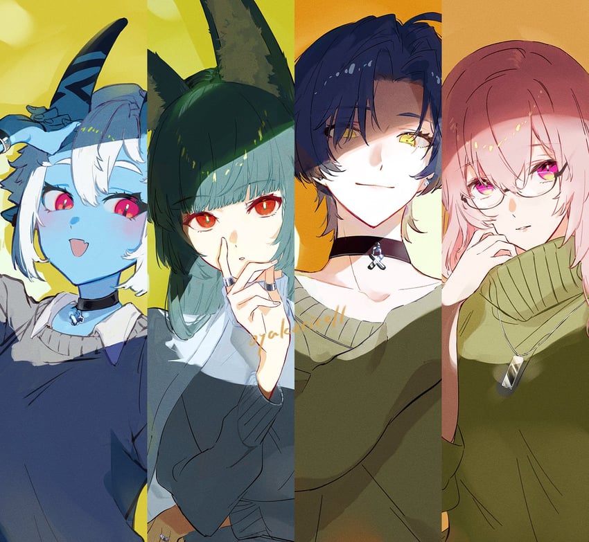 hoshimi miyabi, tsukishiro yanagi, soukaku, and asaba harumasa (zenless zone zero) drawn by oyakoricell