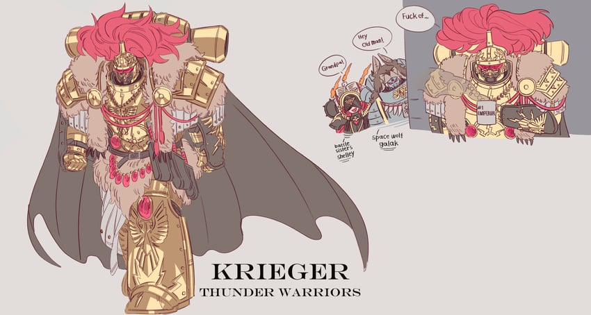 adeptus astartes, adepta sororitas, and thunder warriors (warhammer 40k) drawn by salamander_(popo51332877)