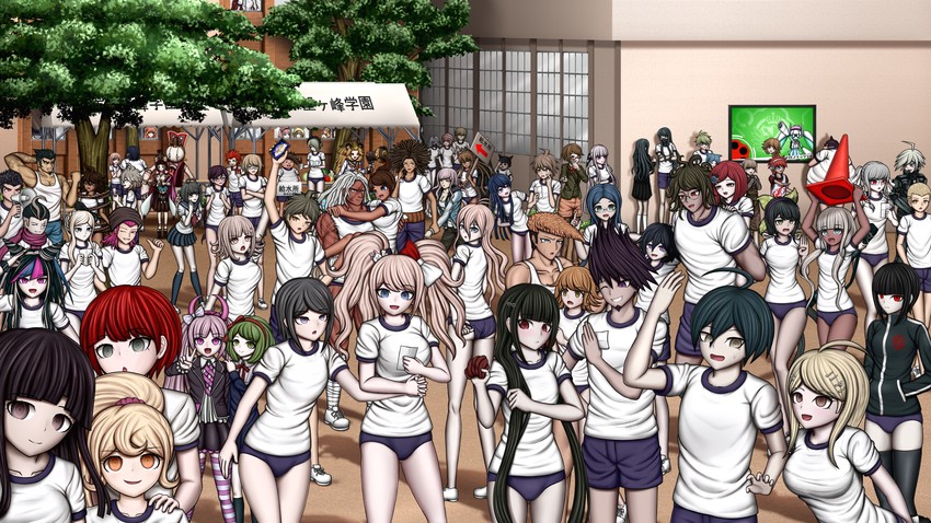 nanami chiaki, oma kokichi, saihara shuichi, komaeda nagito, hinata hajime, and 64 more (danganronpa and 7 more) drawn by ayakashi_yomogi