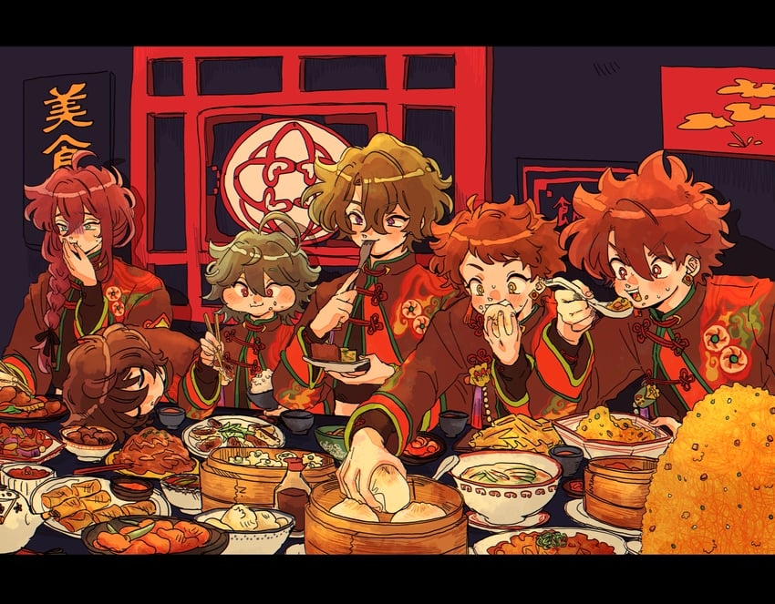 sakuma ritsu, morisawa chiaki, tomoe hiyori, ayase mayoi, tenma mitsuru, and 1 more (ensemble stars!) drawn by chokki_01