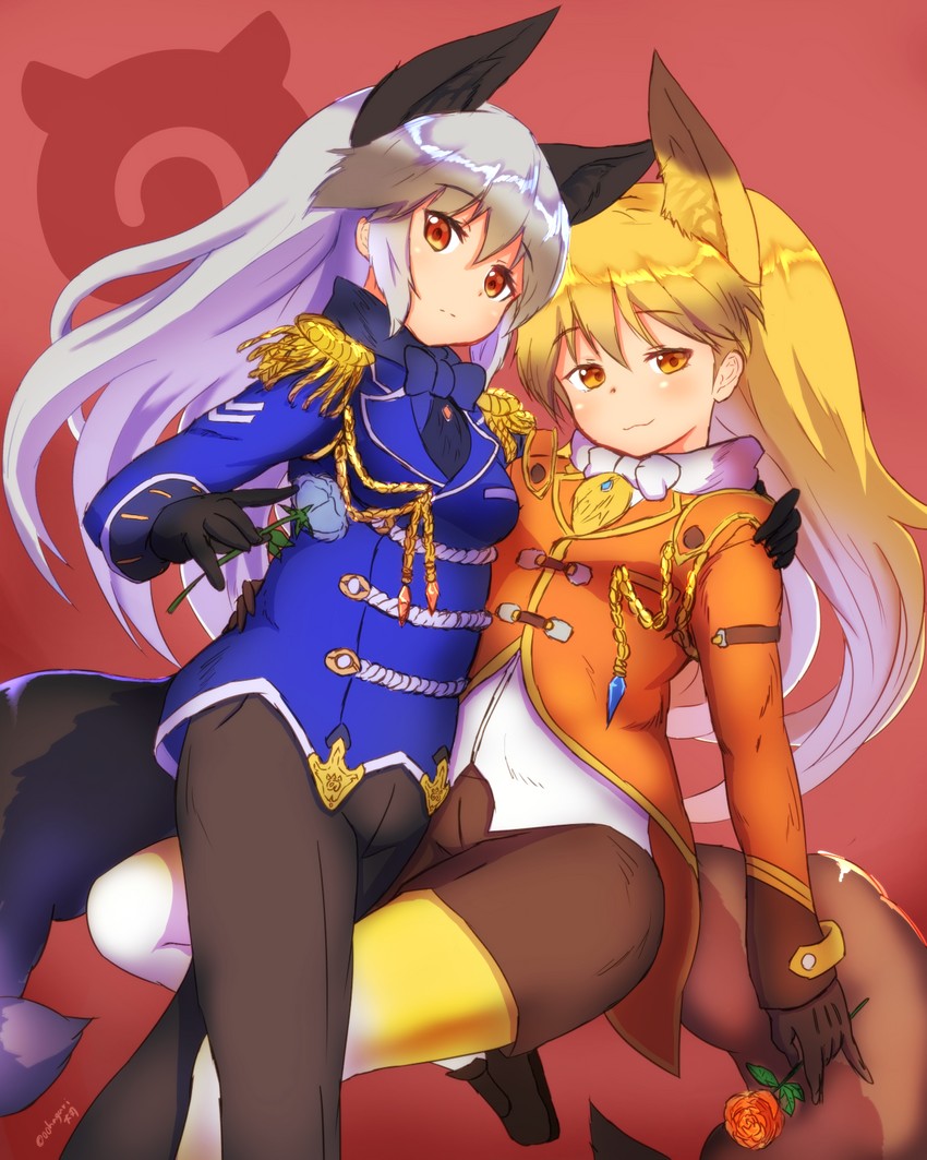 silver fox and ezo red fox (kemono friends and 1 more) drawn by ooba_jun