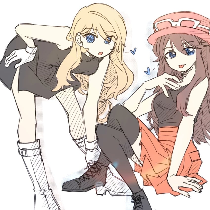 serena and green (pokemon and 1 more) drawn by riceball_(gohan_gin)
