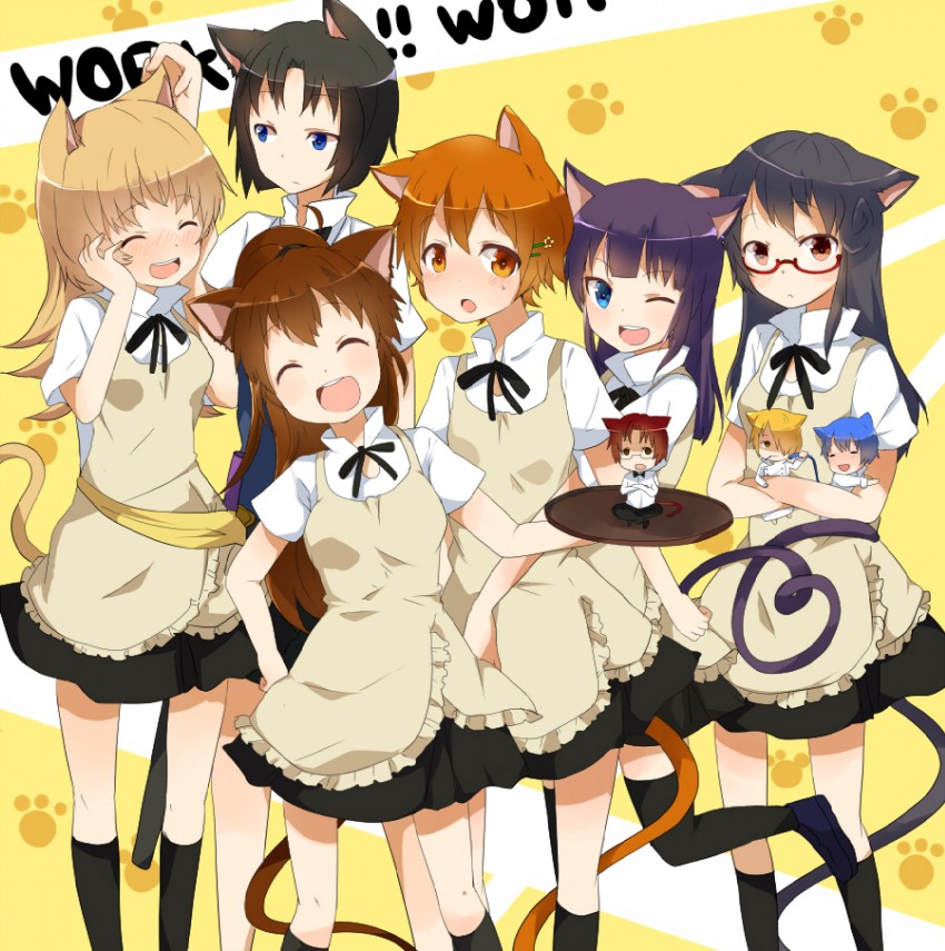 taneshima popura, inami mahiru, yamada aoi, todoroki yachiyo, satou jun, and 4 more (working!!) drawn by pun2
