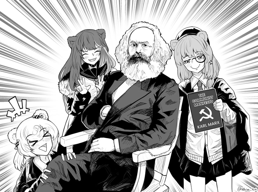 zima, gummy, istina, and karl marx (arknights and 1 more) drawn by nhim