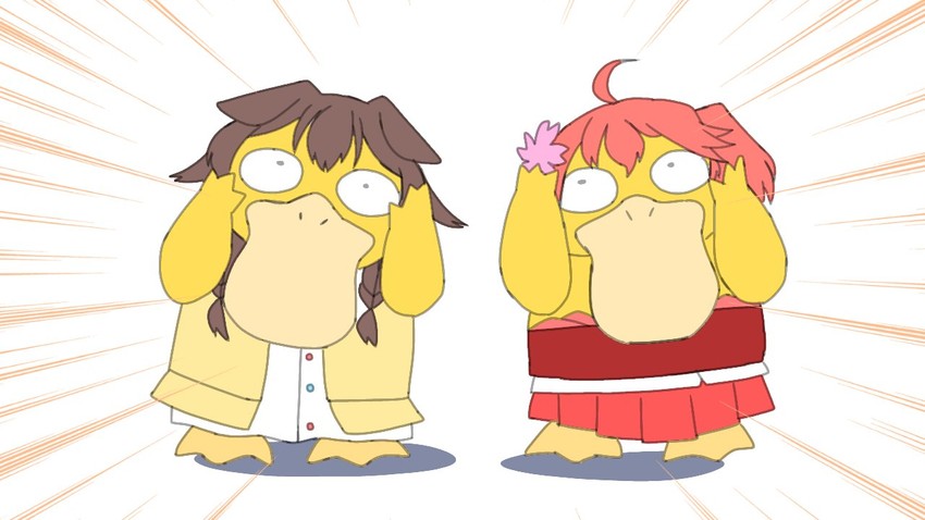 sakura miko, inugami korone, and psyduck (pokemon and 1 more) drawn by momo_kimuchi008
