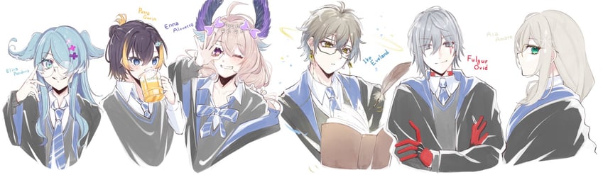 elira pendora, enna alouette, petra gurin, ike eveland, fulgur ovid, and 1 more (nijisanji and 3 more) drawn by yukishiro_(boma_winter)