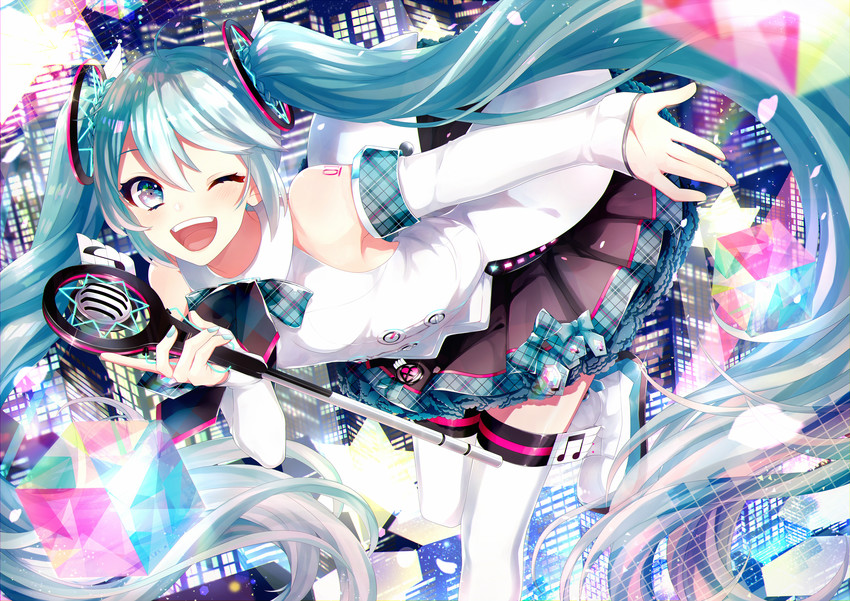 hatsune miku and magical mirai miku (vocaloid and 1 more) drawn by gari_(apollonica)
