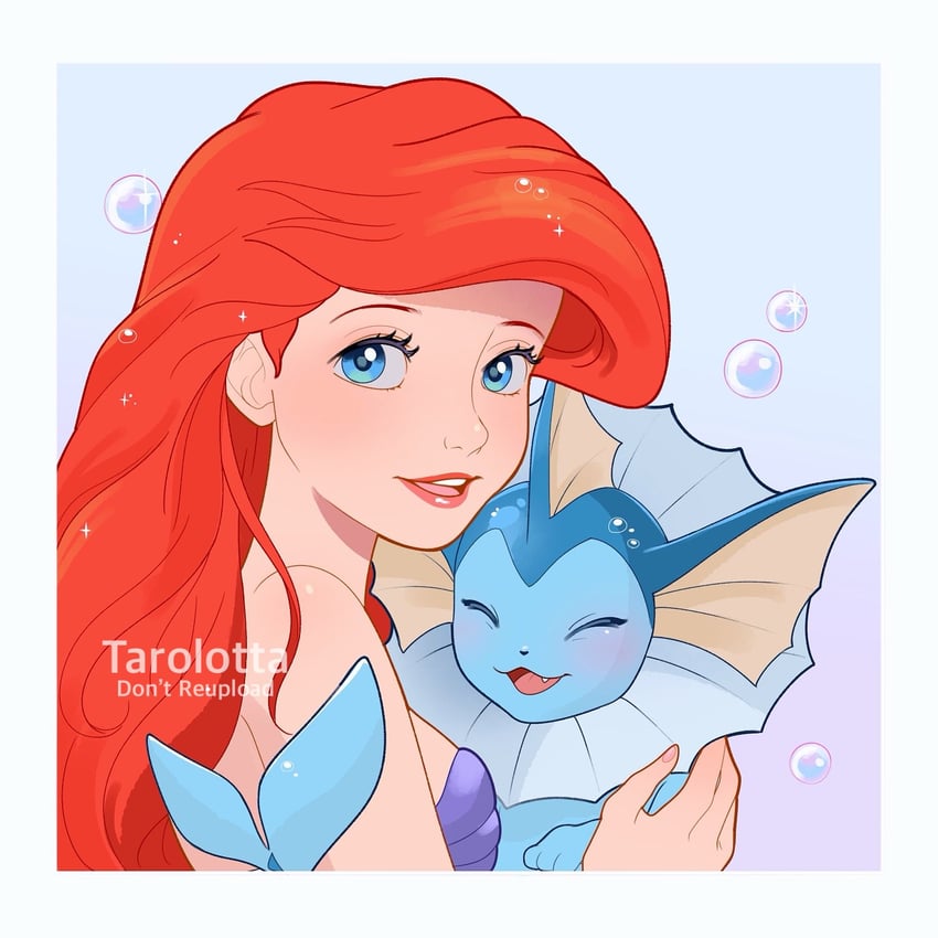 vaporeon and ariel (pokemon and 1 more) drawn by tarolotta