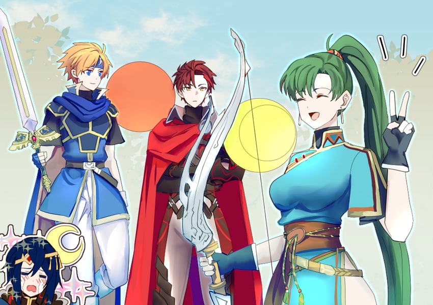 alcryst, diamant, lyn, and roy (fire emblem and 3 more) drawn by shoochiku_bai