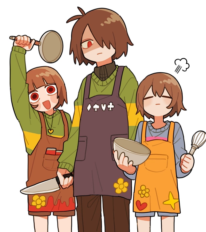 frisk, chara, and kris (undertale and 1 more) drawn by tadeno
