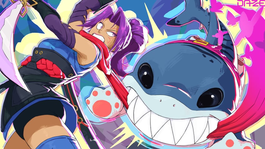psylocke and jeff the land shark (marvel and 2 more) drawn by xdaze