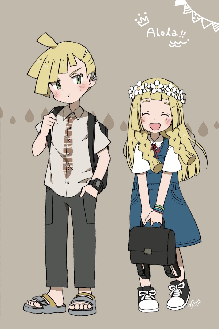 lillie and gladion (pokemon and 1 more) drawn by piisuke_(ebiko)