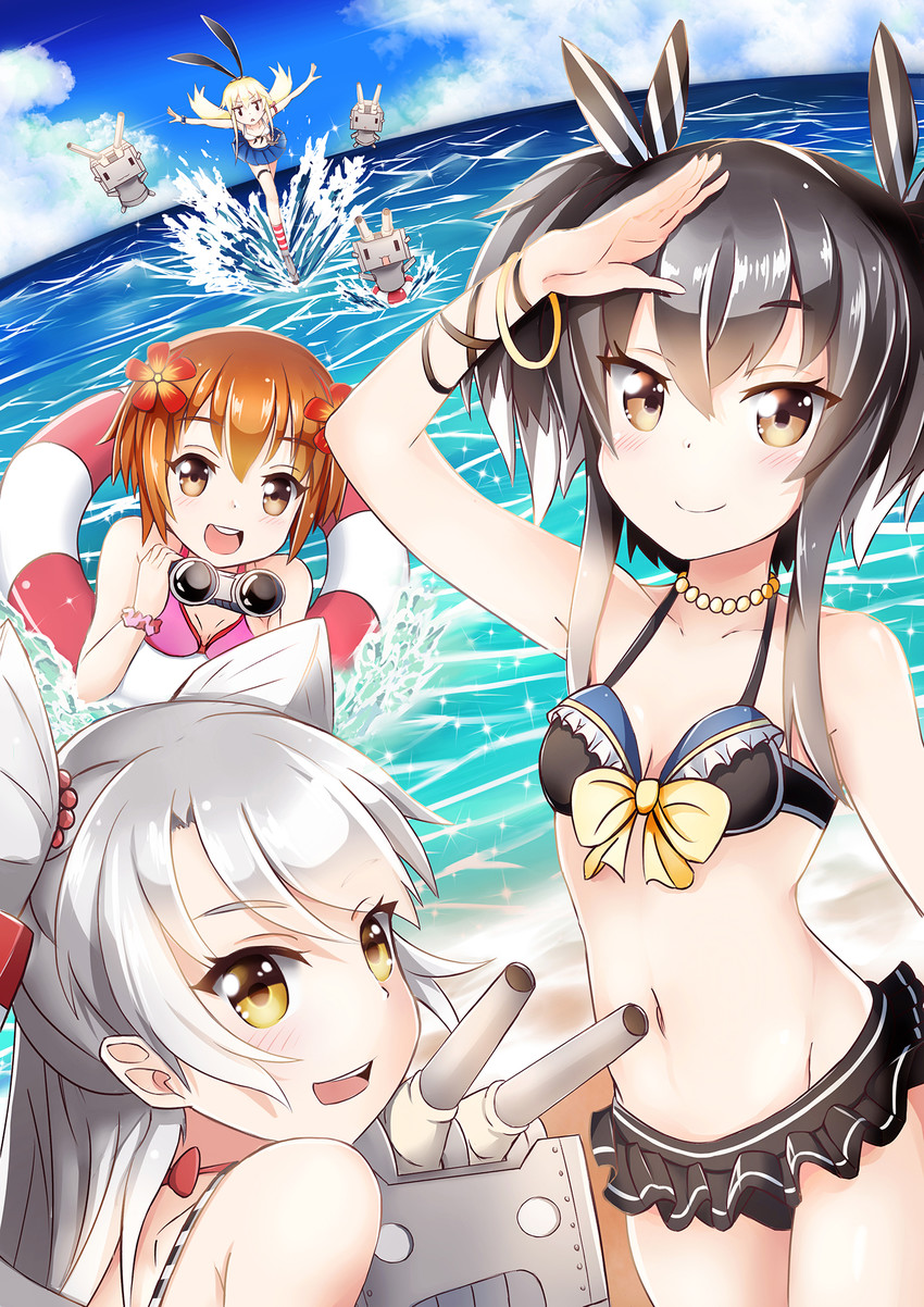 shimakaze, amatsukaze, yukikaze, rensouhou-chan, tokitsukaze, and 1 more (kantai collection) drawn by sylphine