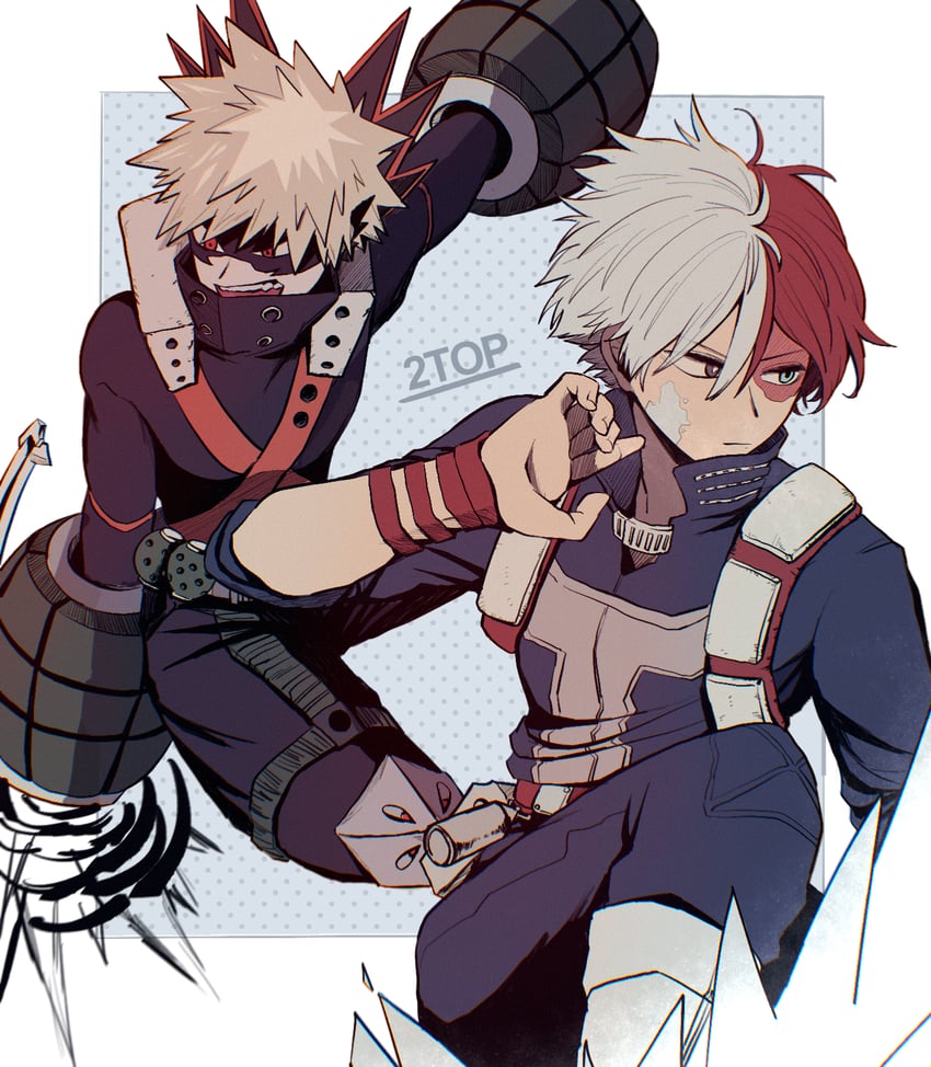 bakugou katsuki and todoroki shoto (boku no hero academia) drawn by mmsk_mha