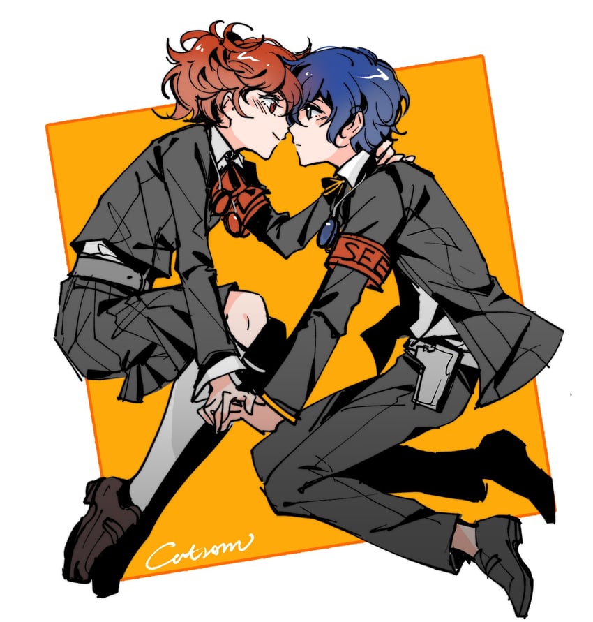 yuuki makoto and shiomi kotone (persona and 3 more) drawn by catrom_nya