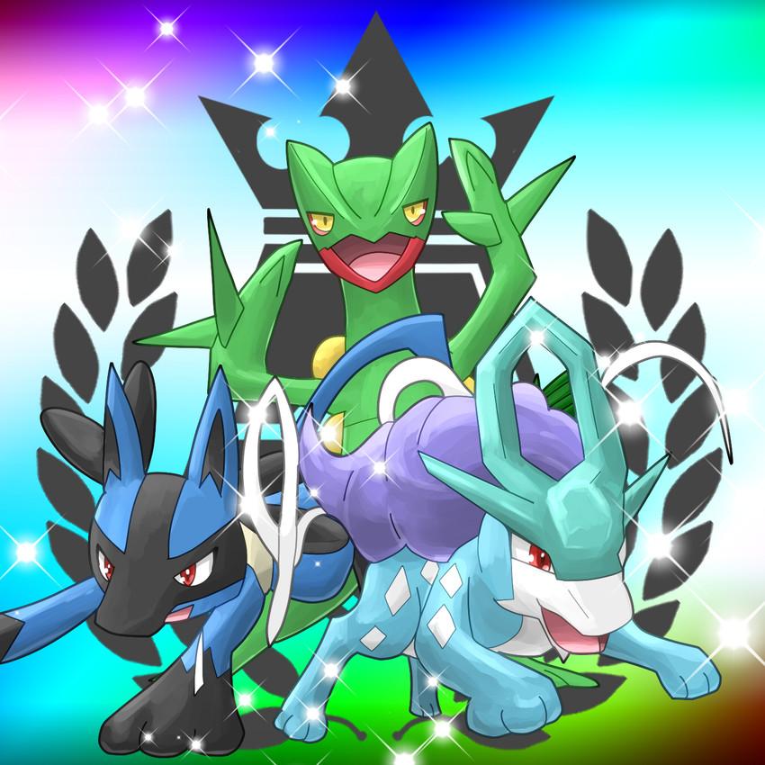 lucario, suicune, and sceptile (pokemon and 1 more) drawn by mikoshiba_manha_sewashii