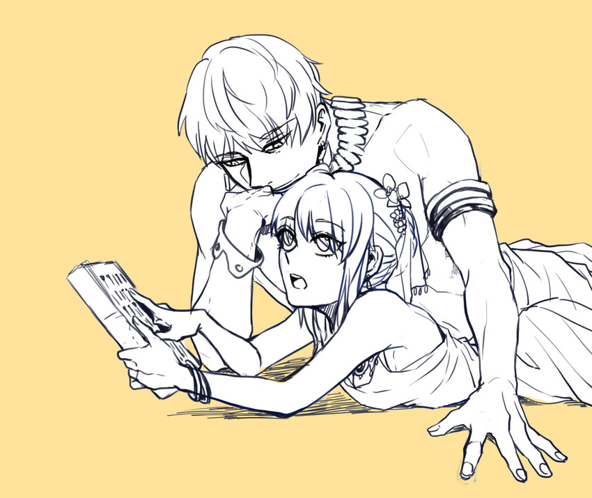 artoria pendragon, saber, and gilgamesh (fate and 1 more) drawn by jisue10