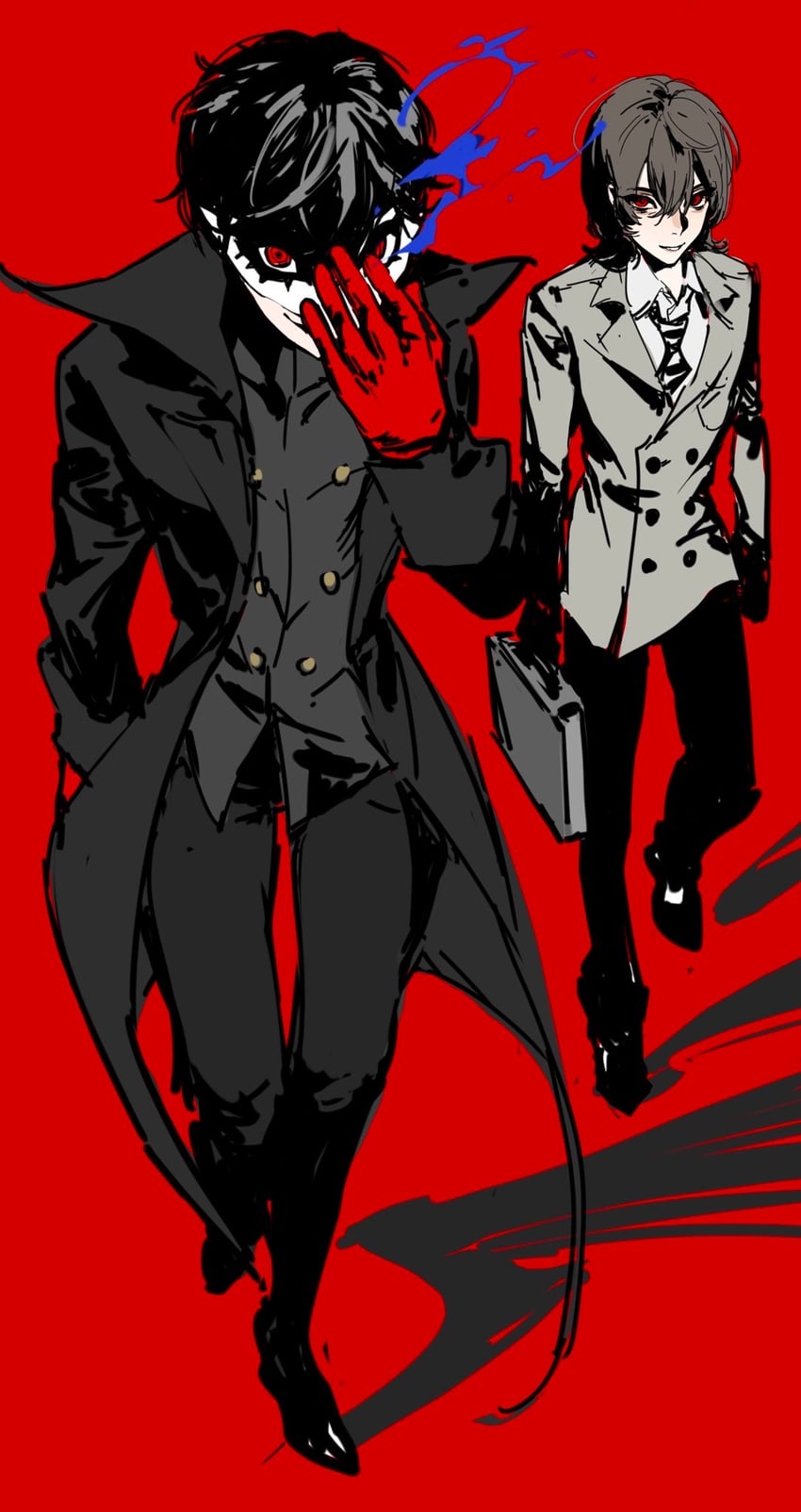 amamiya ren, akechi gorou, and joker (persona and 1 more) drawn by yuirua55234