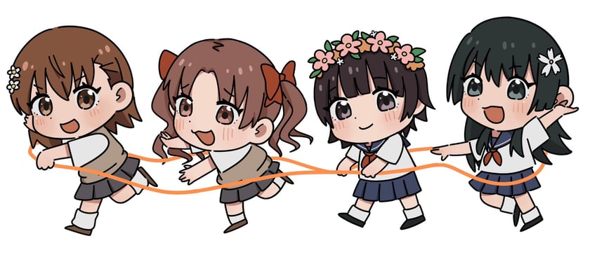 misaka mikoto, shirai kuroko, saten ruiko, and uiharu kazari (toaru majutsu no index and 1 more) drawn by mi_(mi_saka)
