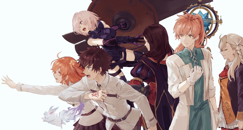 mash kyrielight, fujimaru ritsuka, fou, leonardo da vinci, romani archaman, and 1 more (fate and 1 more) drawn by kouzuki_kei