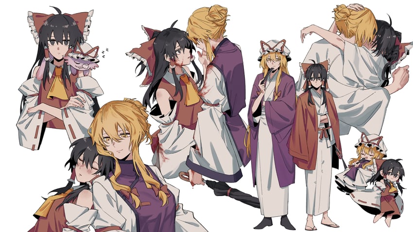 hakurei reimu and yakumo yukari (touhou) drawn by zy_(zyyyyyyy9)