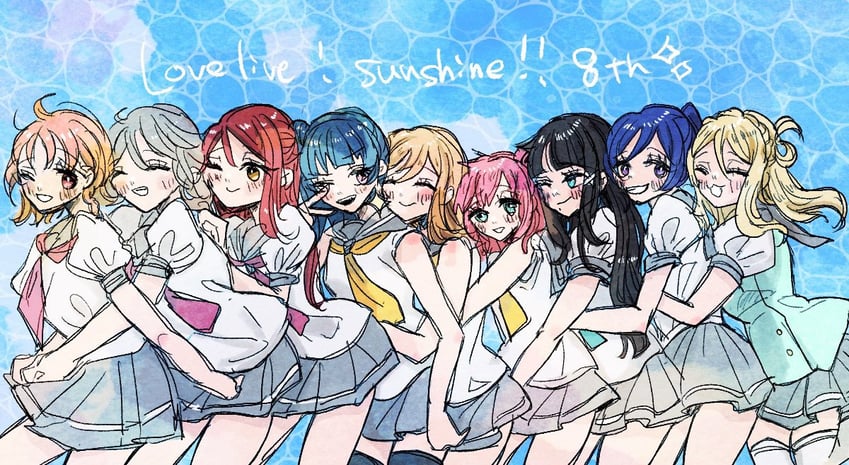 watanabe you, tsushima yoshiko, sakurauchi riko, takami chika, matsuura kanan, and 4 more (love live! and 1 more) drawn by rinren_(chun8chun8chun)
