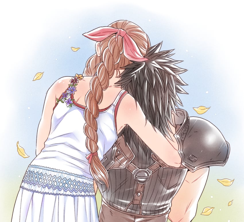 aerith gainsborough and zack fair (final fantasy and 2 more) drawn by crylin6
