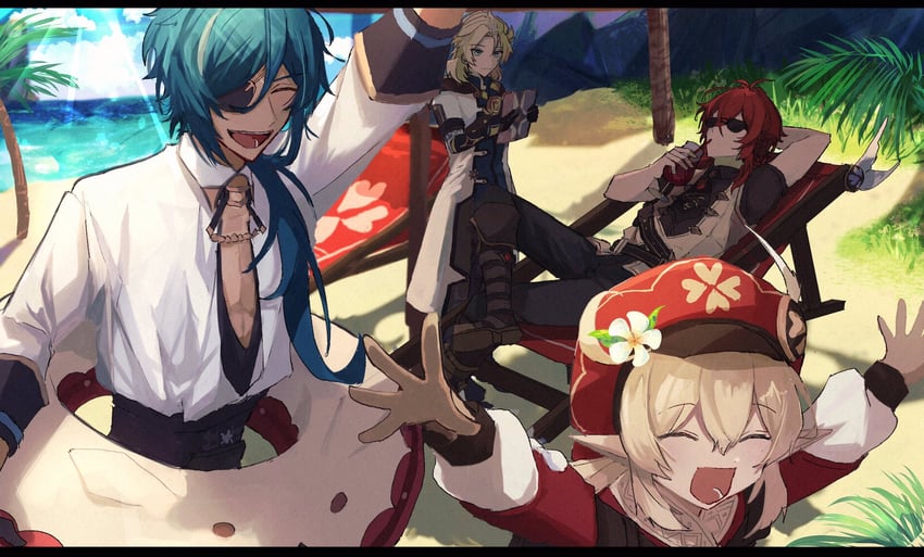 klee, diluc, kaeya, and albedo (genshin impact) drawn by 403pa