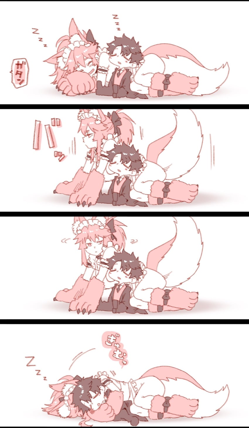 fujimaru ritsuka, tamamo, and tamamo cat (fate and 1 more) drawn by akashita_(wuwawuwaaa)